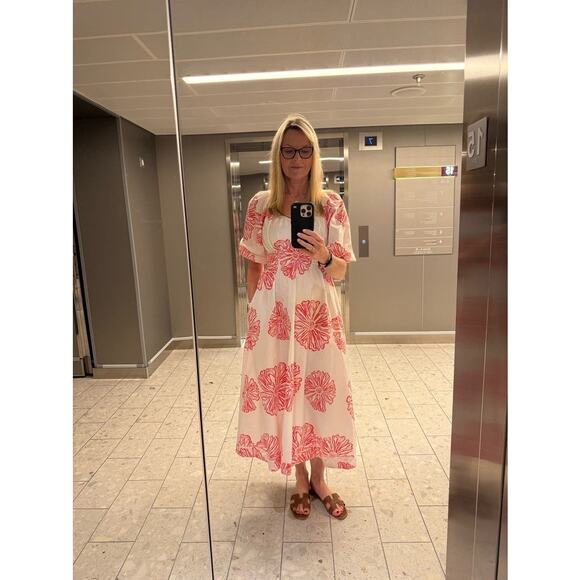 MARIE OLIVER Pink Floral 100% Cotton Ava V-Neck 3/4 Sleeve Maxi Dress Size M - Picture 16 of 16